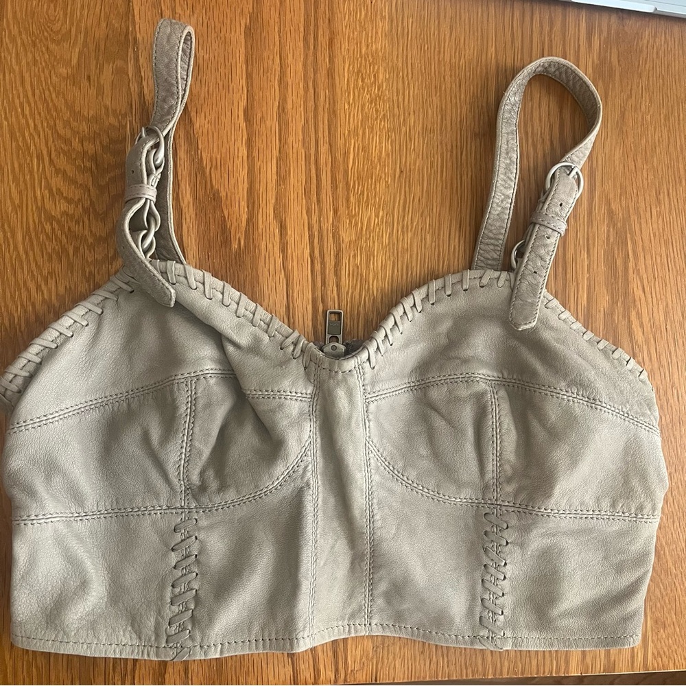 Stylish Tan Leather Crop Top